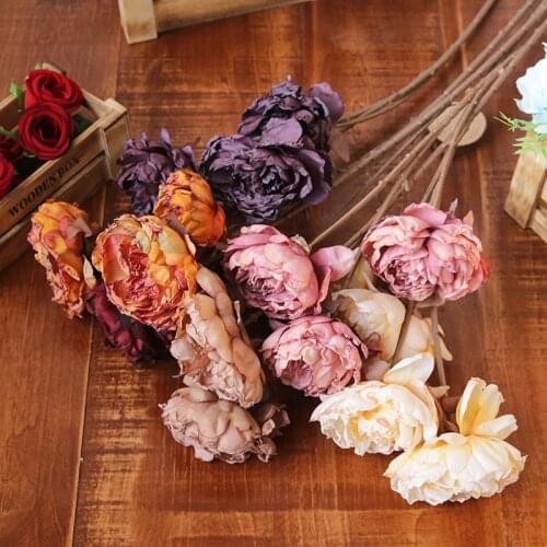 Wedding Simulation Fake Flower Single Red Peony Wholesale Wedding Peony Dried Flowers Head Row Wall Home Decor Artificial Plants