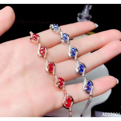 KJJEAXCMY fine jewelry natural sapphire ruby 925 sterling silver new women gemstone hand bracelet support test luxury