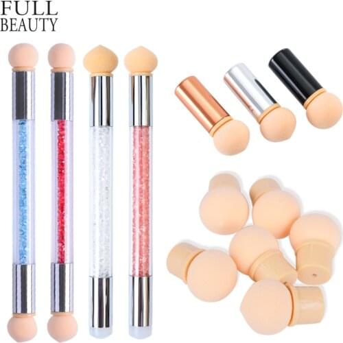 1 Set Gradient Glitter Powder Nail Brush Sponge Double Head Dotting Pen for Colorful UV Gel Painting Brush Manicure Tool CH928