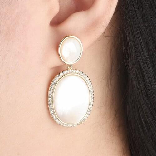 2020 Hot Drop Earrings Copper Mosaic Sea Shell Exquisite Noble Ellipse Dangle Earrings Women Earrings Free Drop Shipping