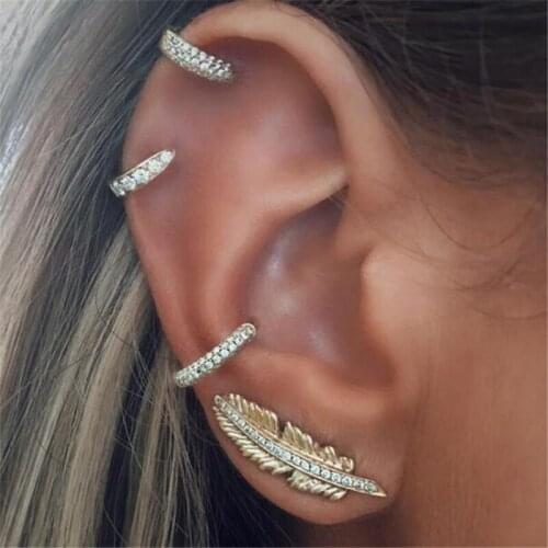 Small Gold Color Hoop Earrings For Women Feather Crystal Earrings Mini Hoop Circle Tiny Hoop Earrings Women Accessories Gift