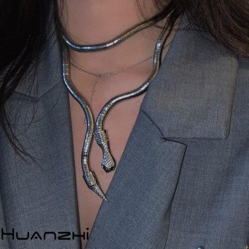 HUANZHI 2020 New Hip Hop Metal Adjustable Gold Silver Color Snake Multifunctional Necklace for Women Girls Party Jewellery