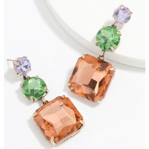 Fashion Simple Light Orange Chunky Zircon Pendant Long Drop Earrings for Women Girls Fashion Party Jewelry