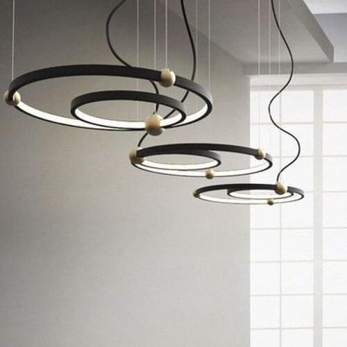 Fashion Indoor Lighting Modern LED Pendant Lamp Rings Suspension Luminaire Black New Light Fixture Home Art Deco Hanging Lights