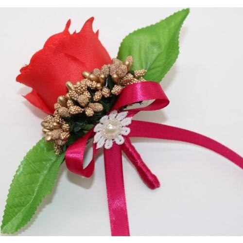 New Handmade Red Silk Rose Artificial Flowers Corsage For Groom Groomsman Wedding Suit Boutonniere Accessories Flower Brooch