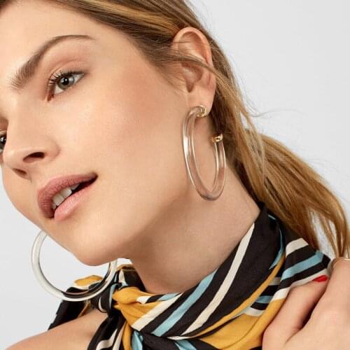 New Simple C-Shaped Transparent Acrylic Dangle Earrings For Women Geometric Big Circle Round Hoops Earring Fashion Party Jewelry