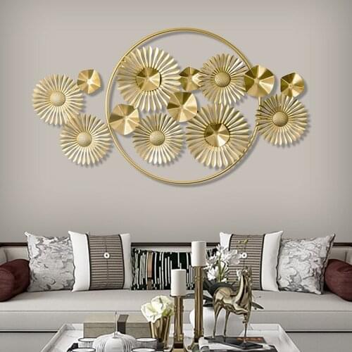 New Chinese style wrought iron background wall decoration living room decoration pendant light luxury sun flower dream catcher