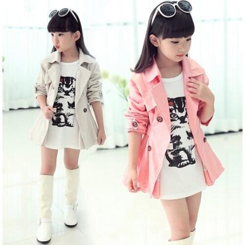 2021 Autumn Childrens Clothes Girls Coats Long Sleeve Solid Cotton Girl Trench Coats For Girl Kids Windbreaker Outerwear