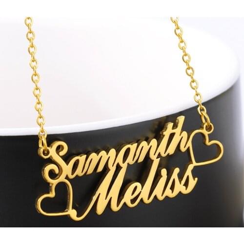 Personalized Heart Double Name Necklace For Women custom letter long necklace RoseGold Color Stainless Steel Gift to best friend