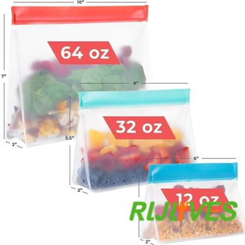 Food Storage Bag PEVA Containers Stand Up Fresh Bags Zip Silicone Reusable Lunch Fruit Leakproof Cup Refrigerator Vegetable Bowl