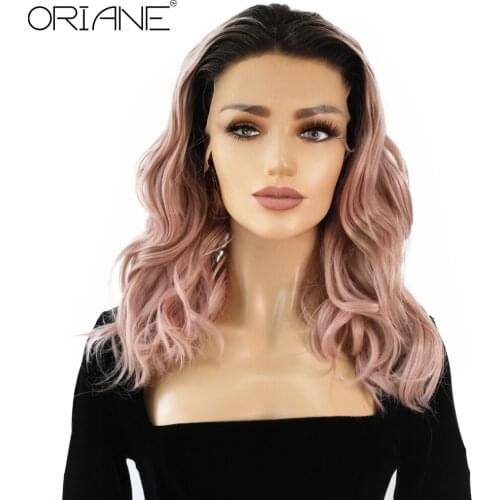 ORIANE Bob Wavy Synthetic Lace Front Wigs For Women Black Pink Two Color Daily Lolita Cosplay Wigs High Temperature Fiber Wigs