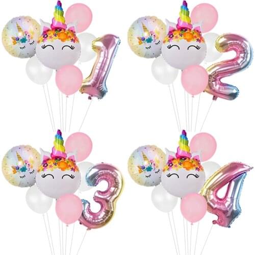 Rainbow Unicorn Balloon Number Foil Globos Kids Girl 1st Unicorn Birthday Party Decoration Supplies Baby Shower Favors Toy Gift