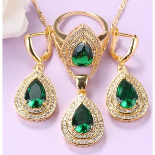 11.11 Sale Gold Color Green Cubic Zirconia Elegant Italian Jewelry Sets For Women Trendy Costume Necklace And Earrings Sets