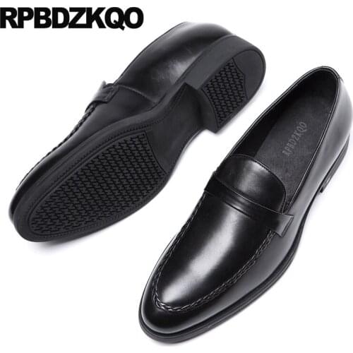 Luxury High Quality Office 2018 British Style Genuine Leather Black Slip On Rubber Comfort Men Dress Shoes Brand Handmade Real