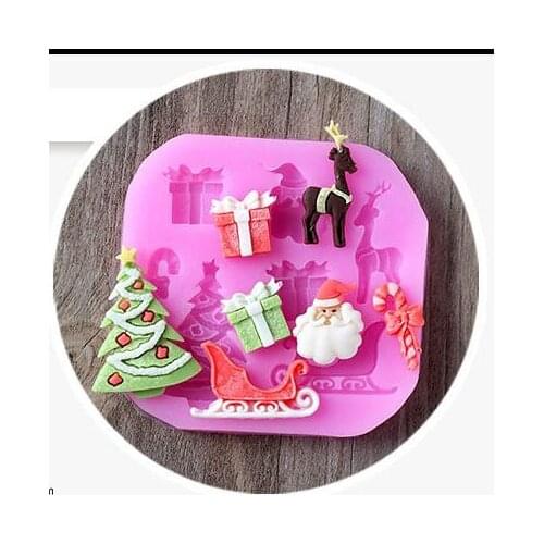 Christmas gift box tree santa elk deer Crutches, sleighs liquid silicone handmade fandont cake chocolate decorative mold