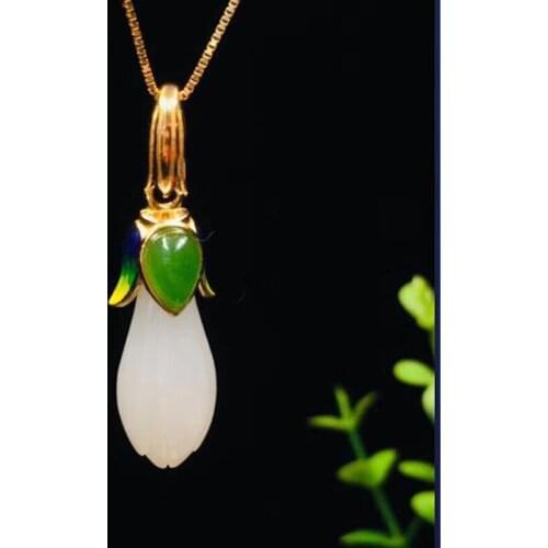 S925 Silver Chinese Hand-carved Hetian Jade Gourd Pendant Necklace Lucky Amulet Fine Jewelry gift