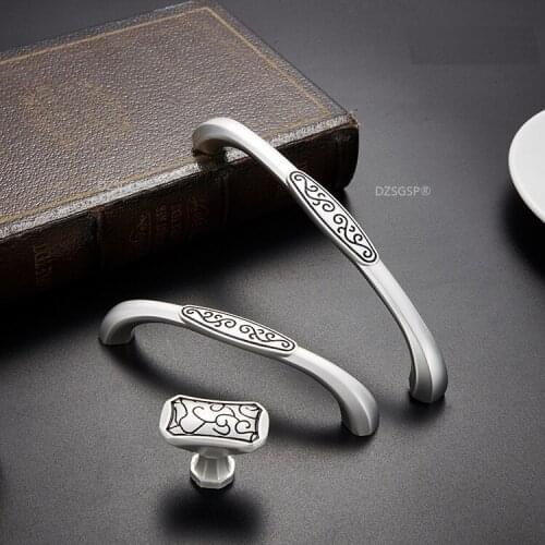 Zinc Alloy Silver Kitchen Drawer Knobs Dresser Door Pull Cabinet Cupboard Handle Knurled Nordic Style