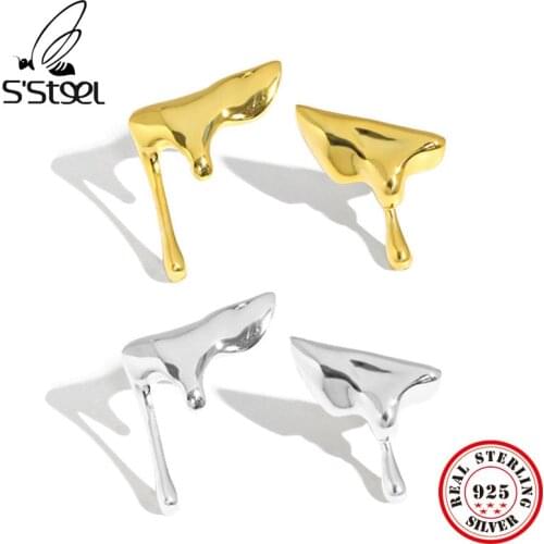 SSTEEL Irregular Earrings Gift For Women 925 Sterling Silver Stud Earring Minimalist Trendy Gold 2021 New Earings Fine Jewelry