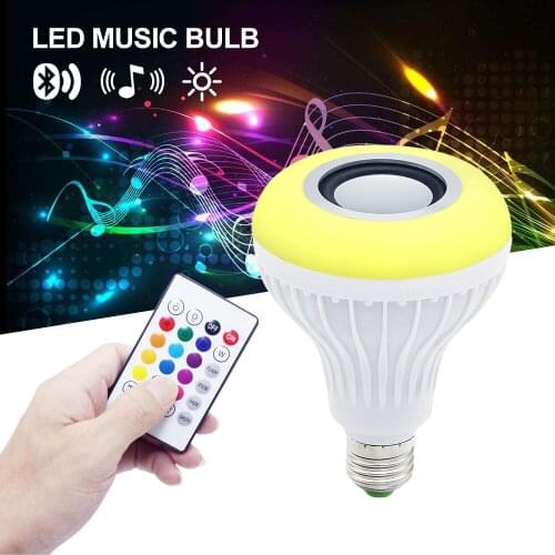 Smart E27 RGB Bluetooth Speaker LED Bulb Light 12W Music Playing Dimmable Wireless Led Lamp with 24 Keys Remote Control
