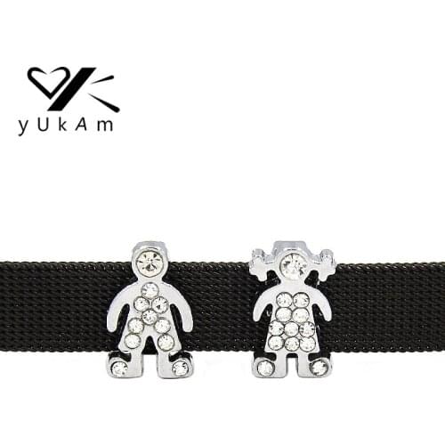 YUKAM Slider Jewelry Silver Color Crystal Rhinestone Cute Baby Boys Slide Charms Keeper for Stainless Steel Mesh Bracelet Making