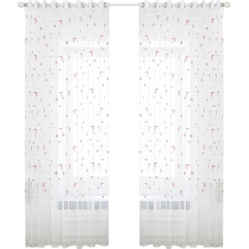 Pink/Blue Stars Embroidered Voile Curtains for Living Room the Bedroom Sheer Curtains Tulle Window Curtains Fabric Drapes