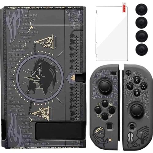 Protective Case Cover for Nintendo Switch and Joy Con Controller with 4 Thumb Grips and 1 Glass Screen Protector