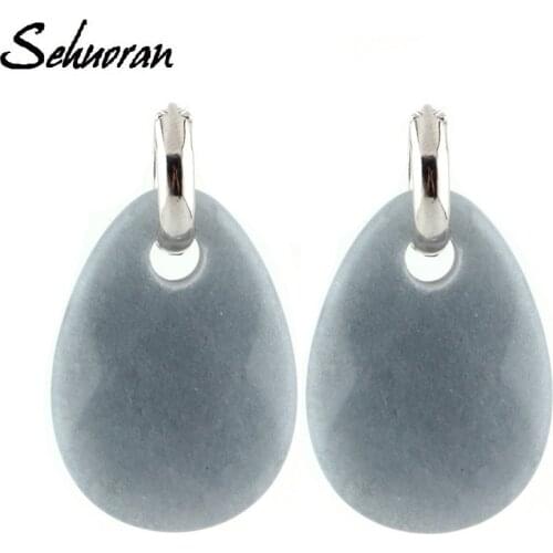 Sehuoran Geometric Hoop Earrings for Women Luxry Natural Stones Twisted Water Drip Earrings Female Earrings