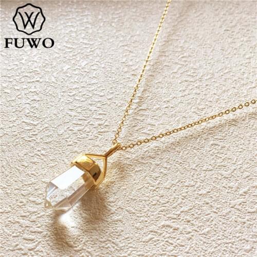 FUWO Female Elegant White Crystal Point Necklace Pendant Charm Gold Chain Choker Necklaces for Women Jewelry Wholesale NC269
