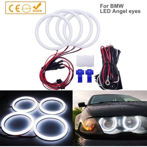 1SED 4x106mm For BMW E46 2D Coupe Cabrio Two-Color LED DRL SMD Cotton Angel Eyes Halo Rings Kit Headlight Auto Turn Signal Light