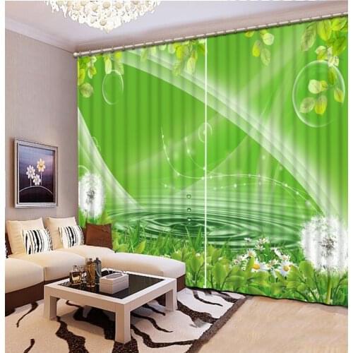 3D Curtain Fashion Customized Dandelion green background Curtains For Bedroom 3D Curtain Blackout Curtain Living Room