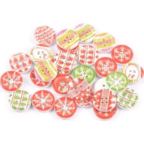 50Pcs Christmas Pattern Round Wooden Buttons For Sewing Clothes Accessories DIY Crafts Scrapbooking Kid Apparel Supplies 18mm