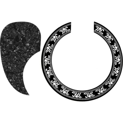 2 Pcs Accessories: 1Pcs Sound Hole Rose Decal Sticker & 1Pcs Acoustic Guitar Pickguard for Guitar Part,Black Pearl