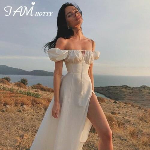 White Solid Elegant Chest Cut Out Long Dress Summer 2021 Women French England Style Casual Party Vacation Dress Outfit Iamhotty