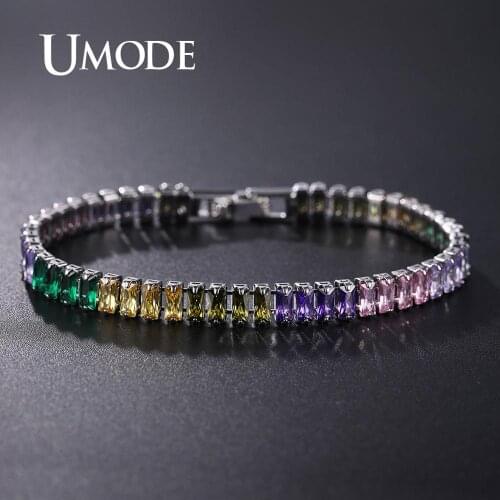 UMODE Gold Rainbow Bar Bracelet Crystal Girls Adjustable Chain Tennis Bracelet Rainbow Jewelry Zircon Charm Bracelet UB0181H