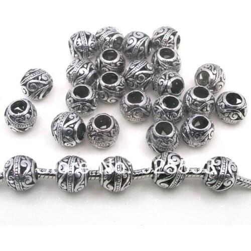 Free shipping 50pcs big hole antique plated alloy beads fit European bracelet jewelry DIY snake bracelet
