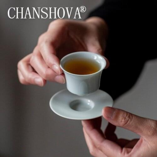 CHANSHOVA Chinese style 30ml Ceramic tea cup and saucer set Celadon Small cup China porcelain tea set H696