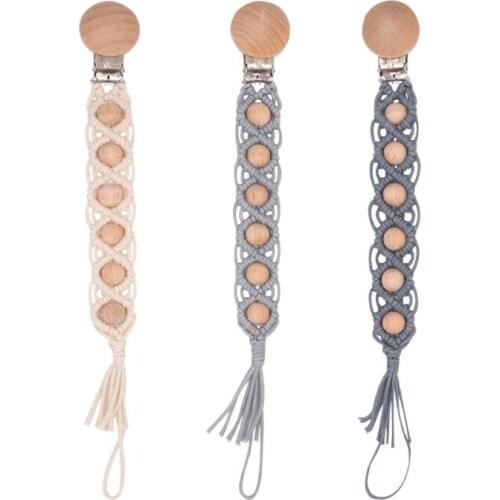 Baby Dummy Chain Pacifier clip Crochet Cotton Soother Holder Infant Toddler Wooden Beads Teething Toy Pacifier Chain