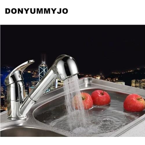 DONYUMMYJO New Arrival Kitchen Faucet Pull Out Modern Polished Chrome Single Handle Swivel Spout Vessel Sink Mixer Tap