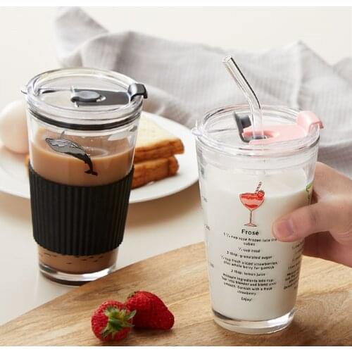 450ml Travel Glass Mug Coffee Cups Sippy Cups Childrens Fashion Water Cup Maiden Lovely Household Glass Cup with Scale