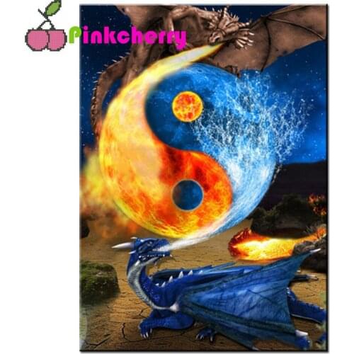 Yin Yang Diy Diamond Painting Gossip water Dragon Fire Dragon Tai Chi Embroidery Full Square Round Diamond Mosaic Decor k970