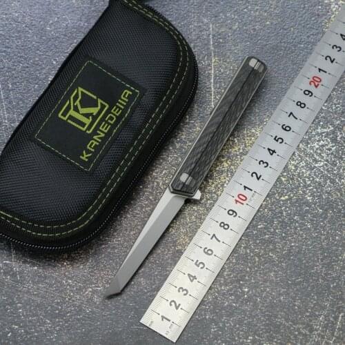 Kanedia custom small quartermaster flip folding knife D2 blade titanium+CF handle camping outdoor fruit pocket knives EDC tools