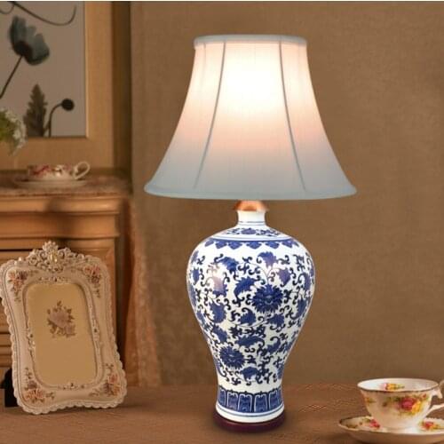 Chinese hand-painted ceramic Table Lamps classic modern white cloth shade E27 LED lamp for table&studio&bedside&foyer ZSTCDSC001