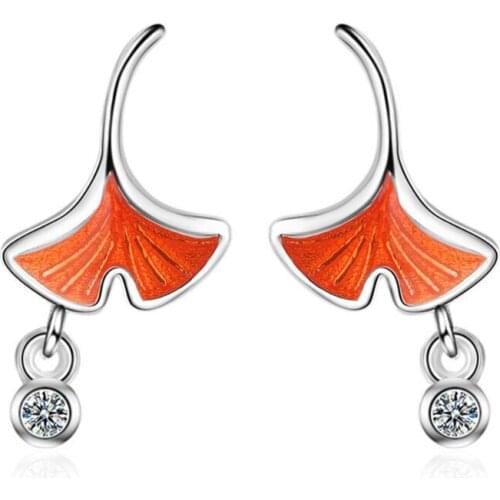 KOFSAC New Fashion 925 Sterling Silver Earrings For Women Shiny Zircon Charming Ginkgo Leaf Earring Valentines Day Jewelry Gift