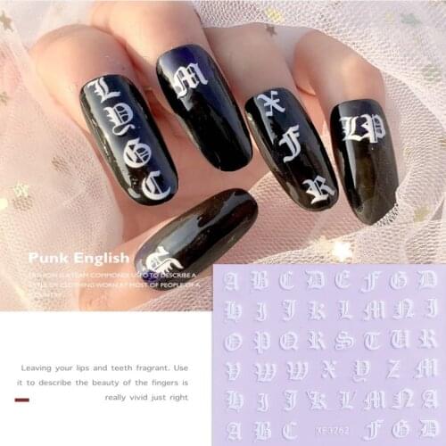 1pcs 3D Gold White Nail Art Sticker English Alphabet Designs Adhesive Transfer Sliders Manicure Decoration