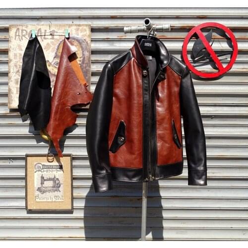 Color matching shawl collar cow leather jacket