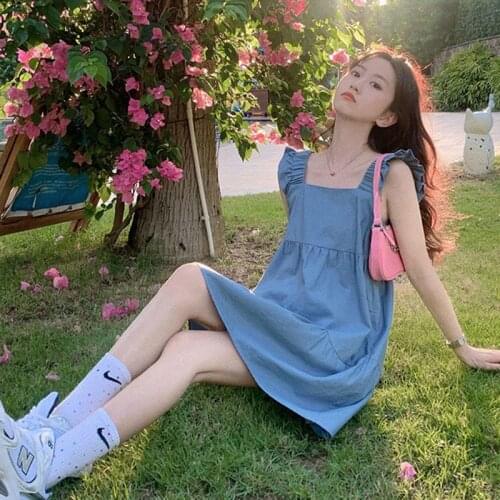 Summer Womens Dress 2021 New Solid Ruffles Sleeve Korean Fashion Cute Mini Dress Casual Women Dresses Vestido Women Clothing