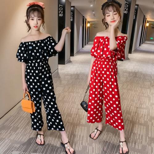 2021 summer kids girls foreign style suit childrens teen girl Chiffon clothes Jumpsuits wide leg pants casual school clothes