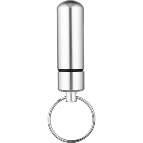 Mini Portable Waterproof Aluminum Silver Pill Box Case Bottle Cache Drug Holder Container With Key-Chain Key Holder