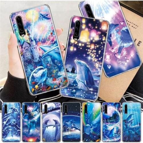 Sea Animal Cute Dolphin Soft Cover Phone Case For Huawei P30 P20 P10 P40 Mate 30 20 10 Pro Lite P Smart Z Plus + Customized Coqu