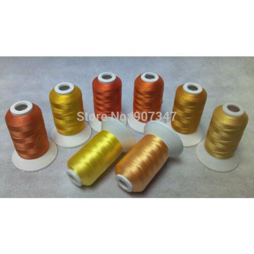Simthread Gold / Yellow Polyester Machine Embroidery Thread For Most Embroidery Machine 500m*8 Mini Spools ,Super Sheen, 120D/2
